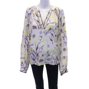Maria Cher Womens Lightweight Abstract Printed Long Sleeve Blouse White Size L